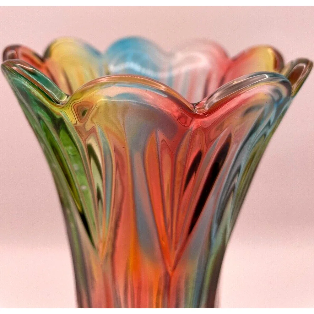 Pre-owned Crystal Glass Colorful Vase Home Decor ONLY